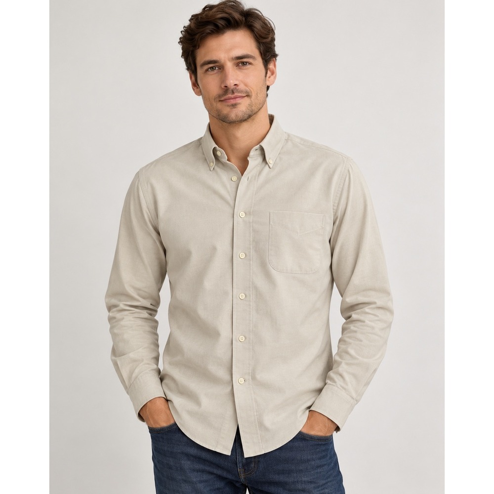 Brooks Brothers Original Polo Shirt Tan Oxford Button Down Slim Fit 15.5 34